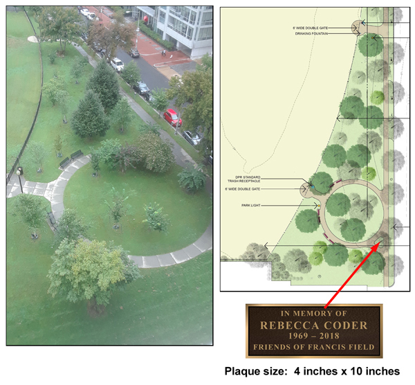 Map of Rebecca Coder Park and plaque